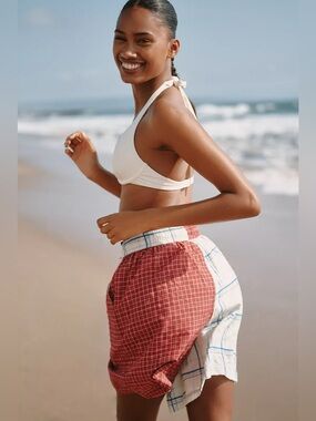 ANTHROPOLOGIE M CELANDINE Patchwork Drawstring Shorts • Beach Coastal Vacation